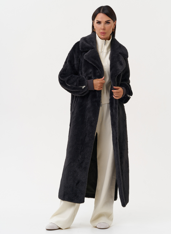 Длинная женская шуба из эко меха в цвете графит