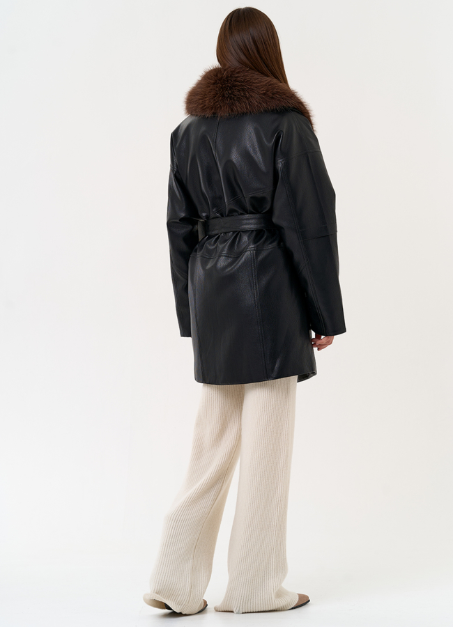 Женская утепленная куртка из эко кожи с воротником из эко меха модель № 31496 в кредит