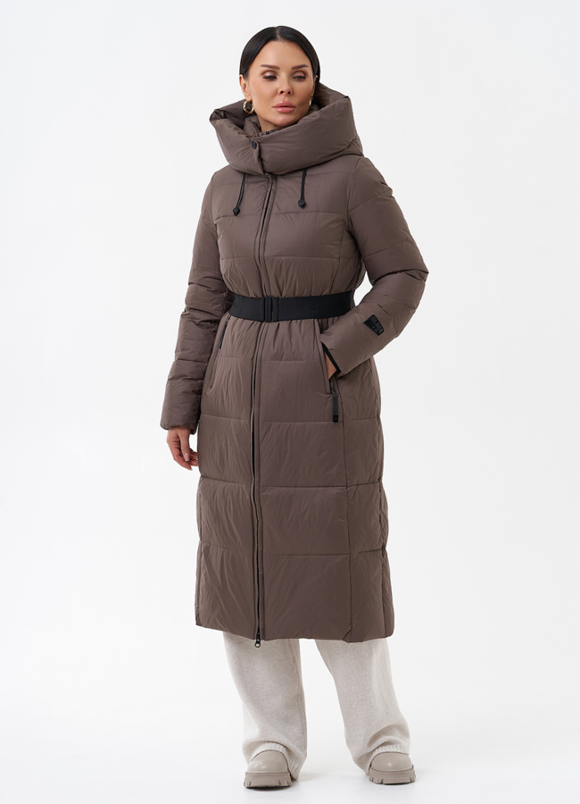Длинный пуховик бежевого цвета модель № 29185 универмаг малина