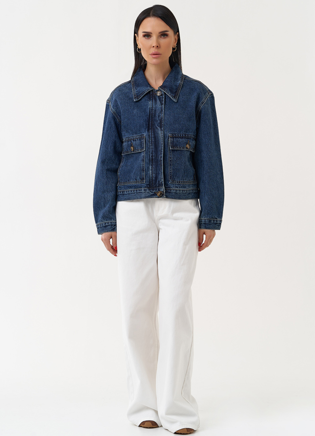 Женская джинсовая куртка синего цвета модель № 30412 в рассрочку