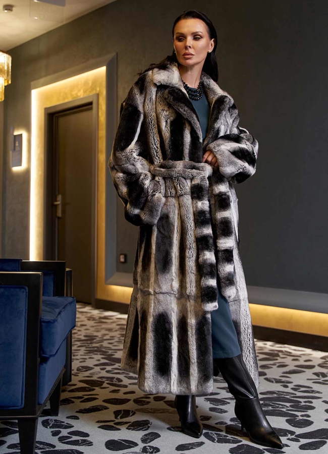 фото Длинная шуба из меха кролика  модель № 28134