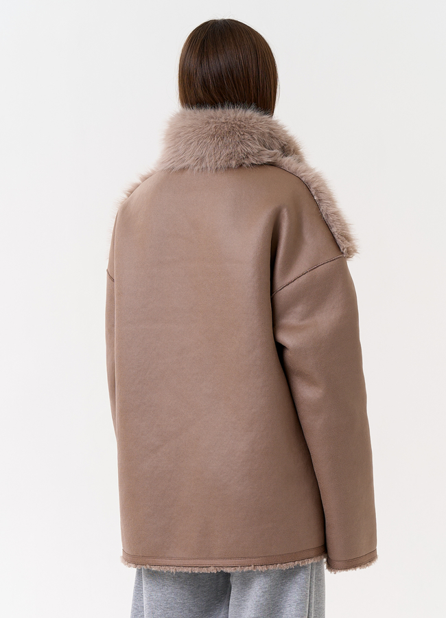 Женская дубленка из эко замши с отделкой из эко меха модель № 31325 в кредит