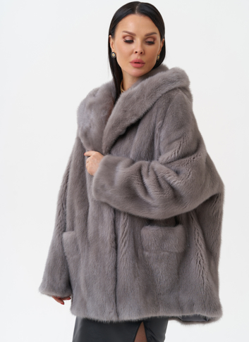 Женская норковая шуба с капюшоном 