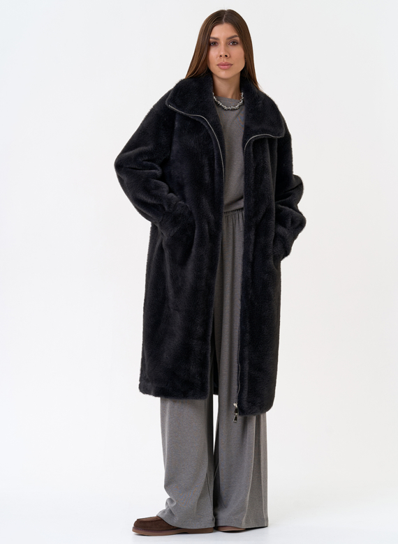 Женская шуба из эко меха с воротником стойкой