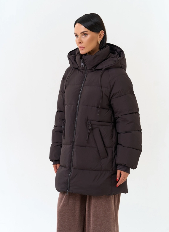 Женский укороченный пуховик с капюшоном фото