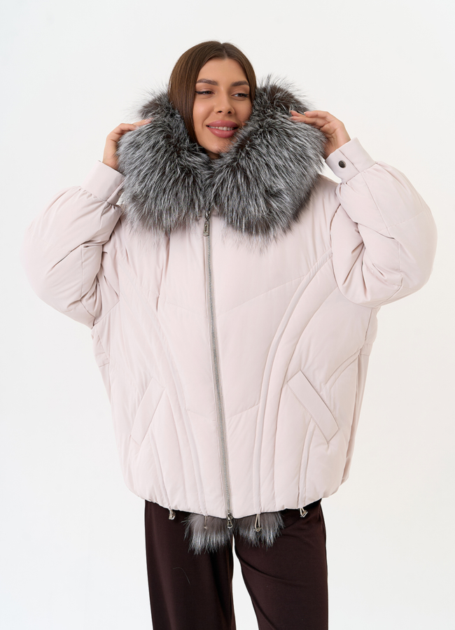 Женский пуховик с отделкой из меха чернобурки модель № 31446 универмаг малина