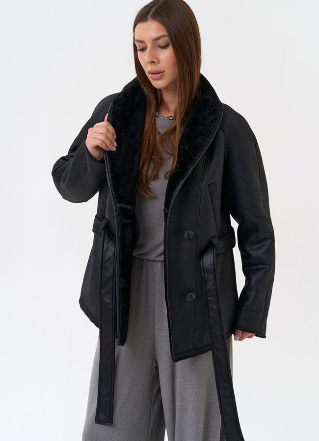 Женская дубленка из эко замши в стиле ретро модель № 31413 универмаг малина