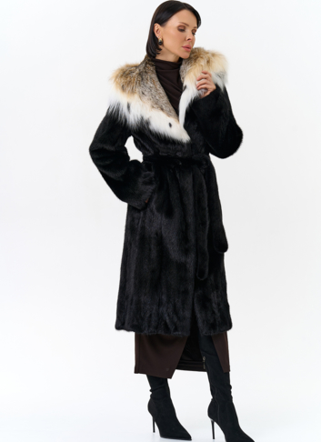 Норковая шуба с рысью в черном цвете