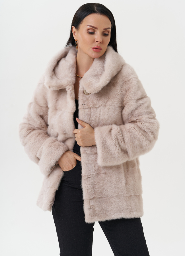 Светлая норковая шуба с капюшоном модель № 24955 универмаг малина