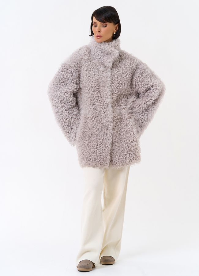 Женская двухсторонняя дубленка с воротником стойкой модель № 31849 универмаг малина