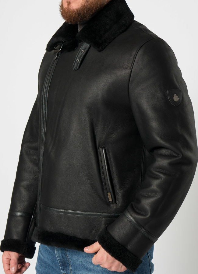 Мужская дубленка косуха в черном цвете модель № 21353 универмаг малина