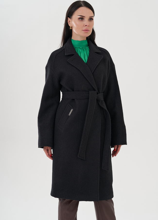 фото Женское пальто с английским воротником черного цвета  модель № 24757