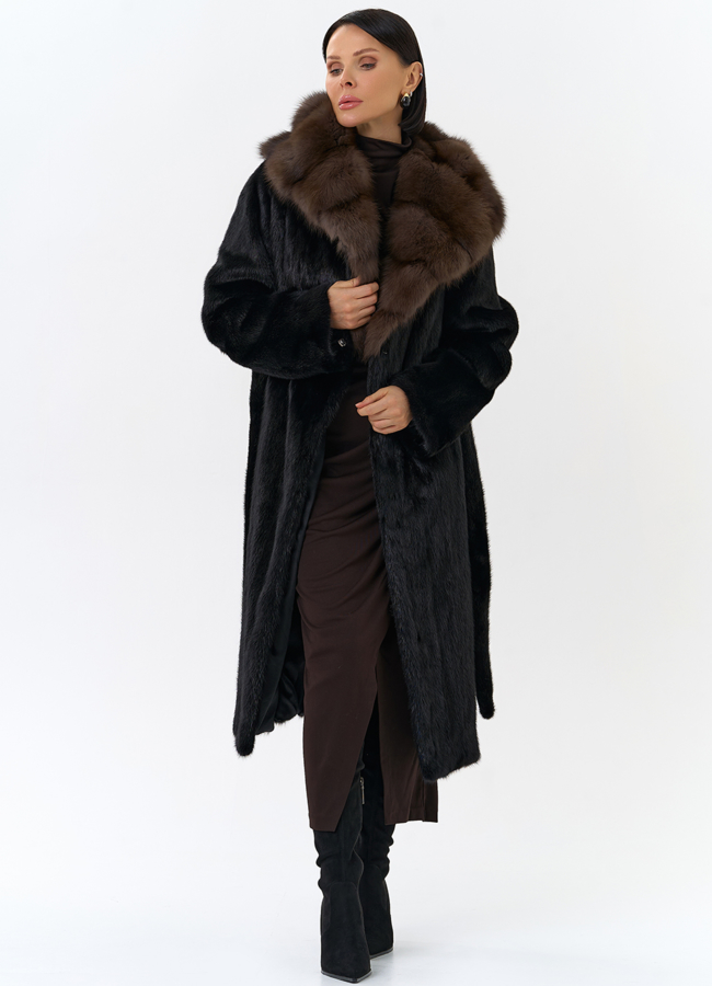 Шуба из норки с капюшоном  модель № 25003 универмаг малина