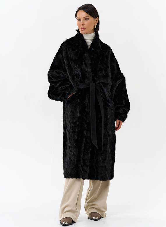 Шуба из меха норки с поясом