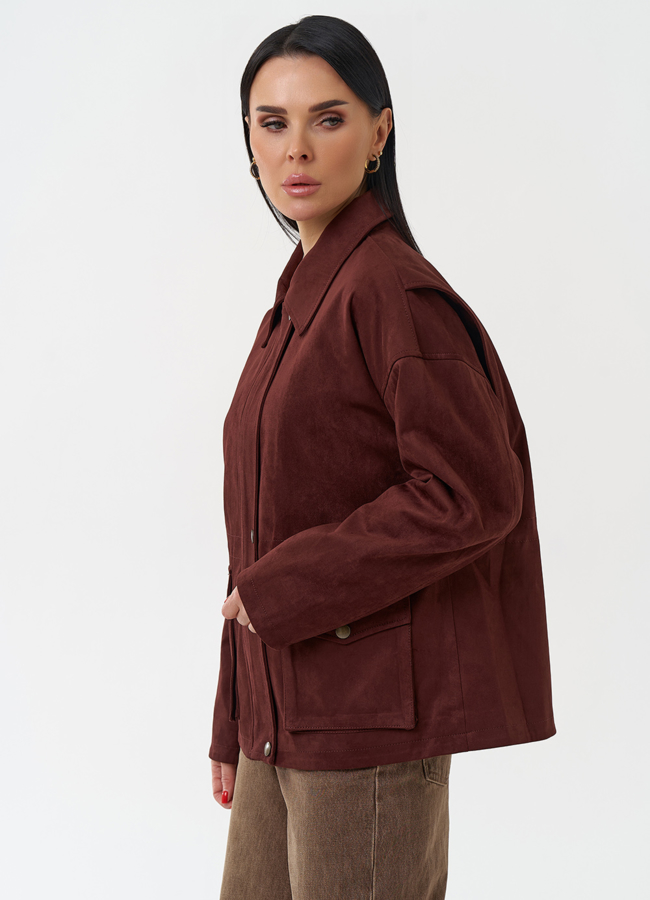 Женская парка из эко замши бордового цвета модель № 30443 в рассрочку