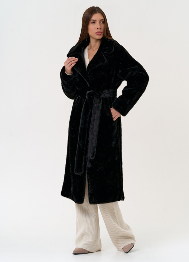 Женское пальто из эко меха с декоративными молниями модель № 31217 универмаг малина