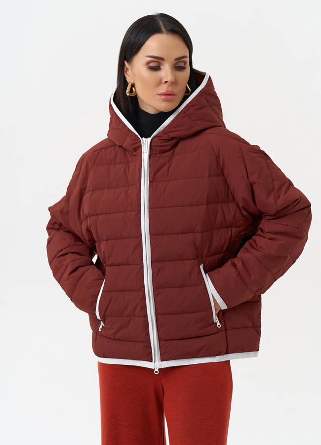 Женская утепленная куртка в бордовом цвете модель № 30025 меха малина