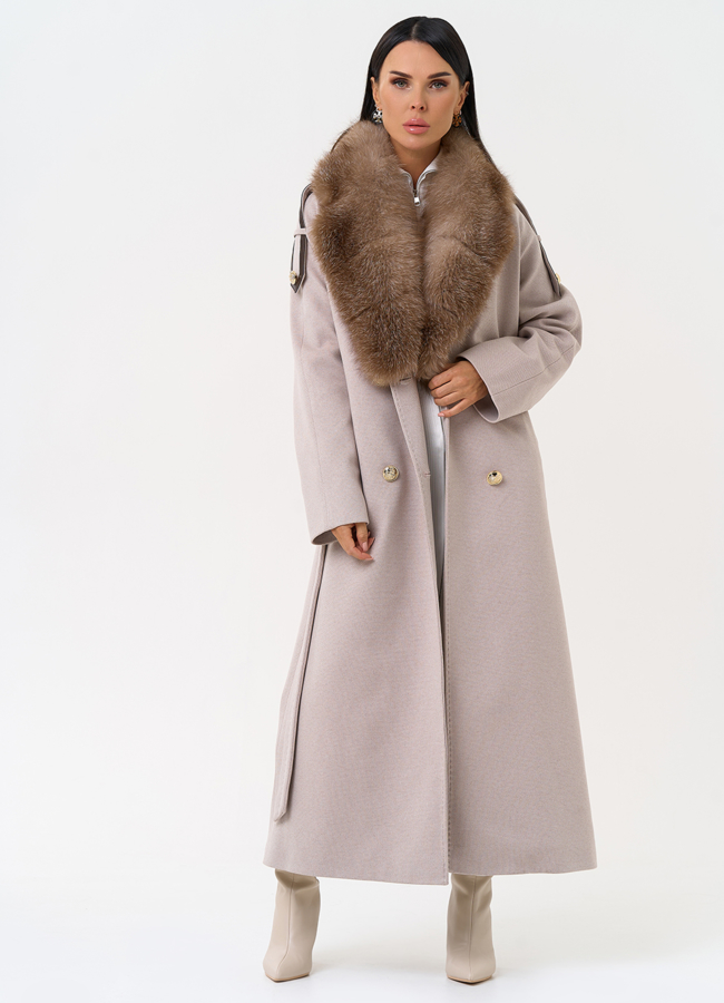 Утепленное женское пальто с английским воротником из меха фроста модель № 31410 в рассрочку