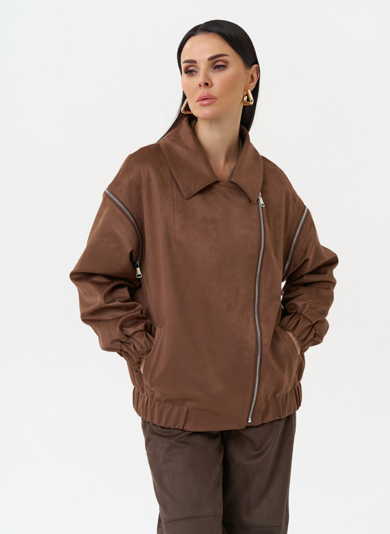 Куртка бомбер из эко замши со съемными рукавами