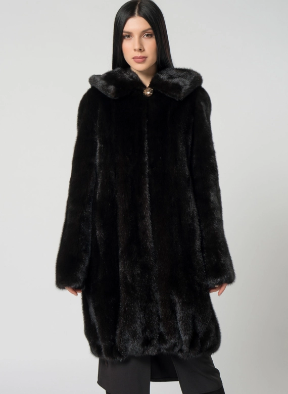 Норковая шуба с капюшоном