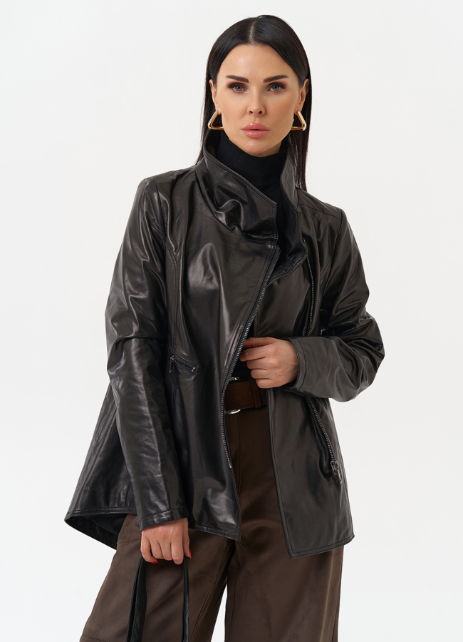 Удлиненная куртка из натуральной кожи с поясом модель № 10703 универмаг малина