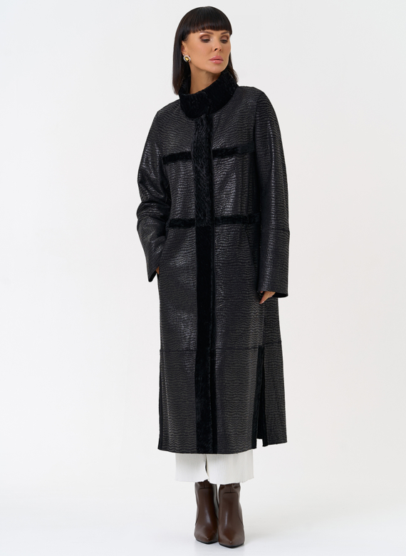 Женская двухсторонняя дубленка черного цвета