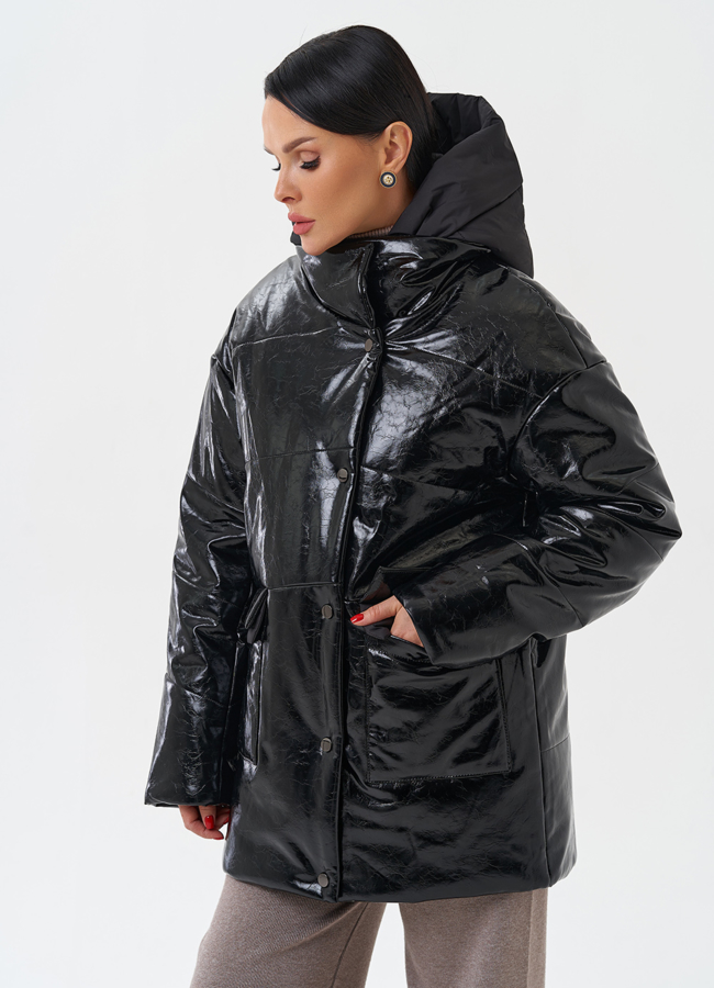 Куртка женская из эко кожи с капюшоном модель № 28685 универмаг малина