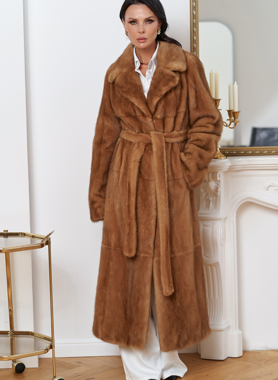 Женская длинная шуба из меха норки