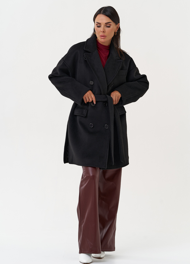 Женское пальто черного цвета модель № 31212 меха малина