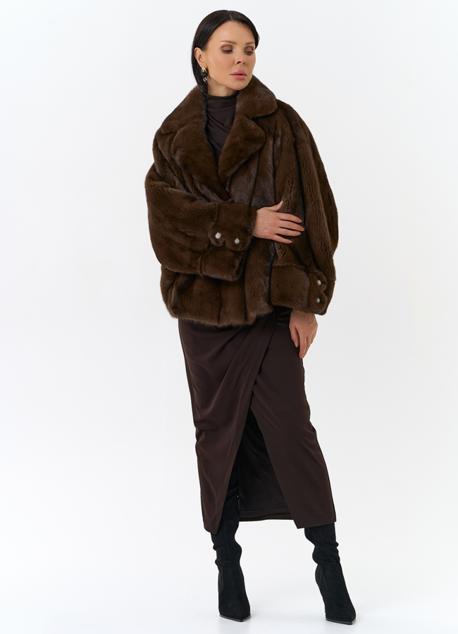 Укороченная шуба из меха норки  модель № 32031 универмаг малина