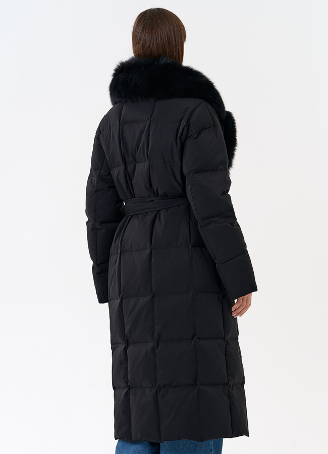 Женский пуховик с воротником из меха песца в черном цвете модель № 31416 в кредит