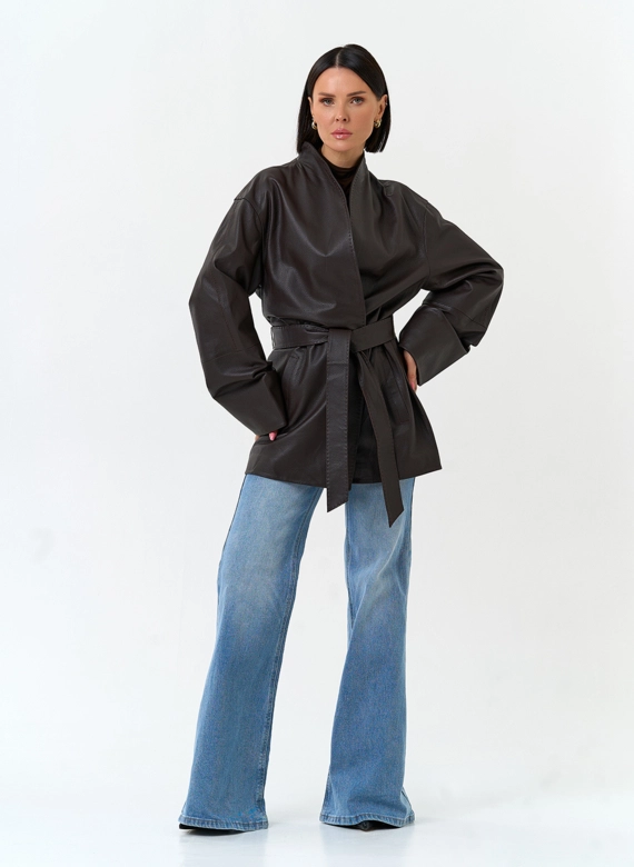 Женский жакет кимоно из натуральной кожи