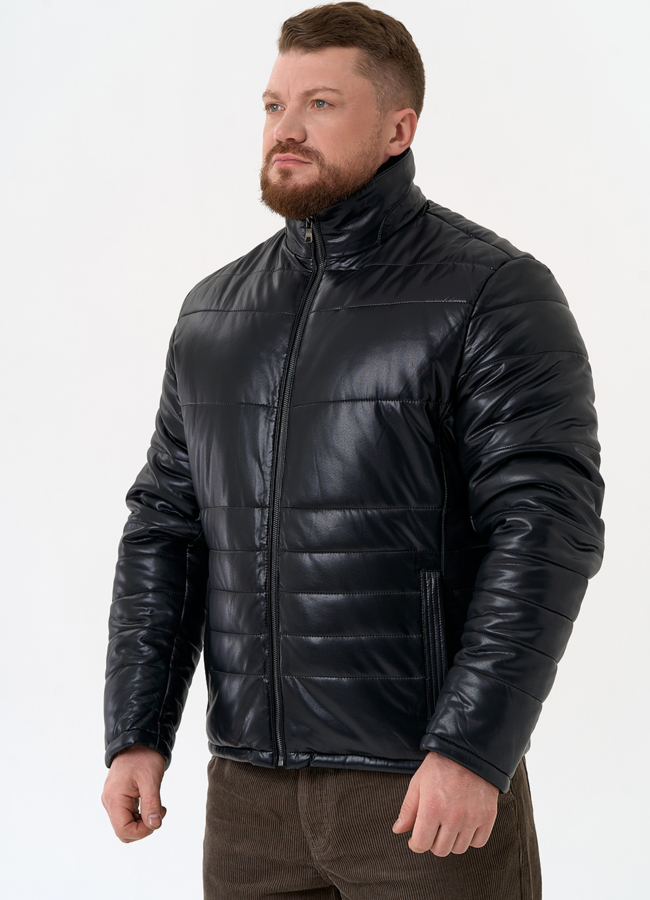 Пуховик из эко кожи черного цвета модель № 31722 универмаг малина