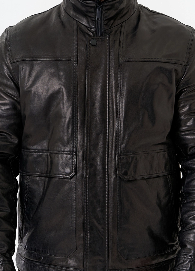 Куртка из натуральной кожи черного цвета модель № 25643 универмаг малина