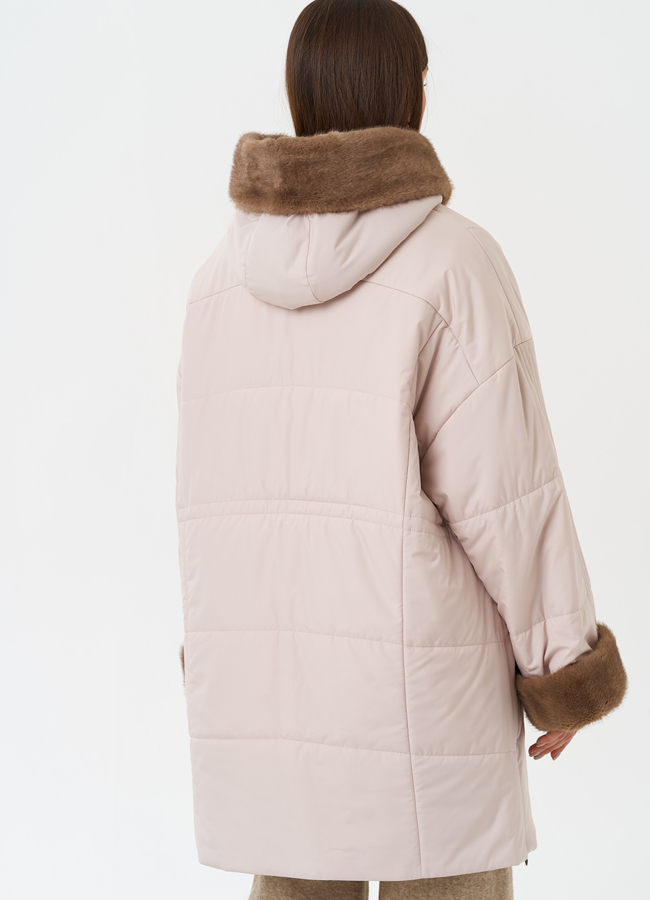 Пуховик с отделкой из эко меха под норку модель № 28838 универмаг малина