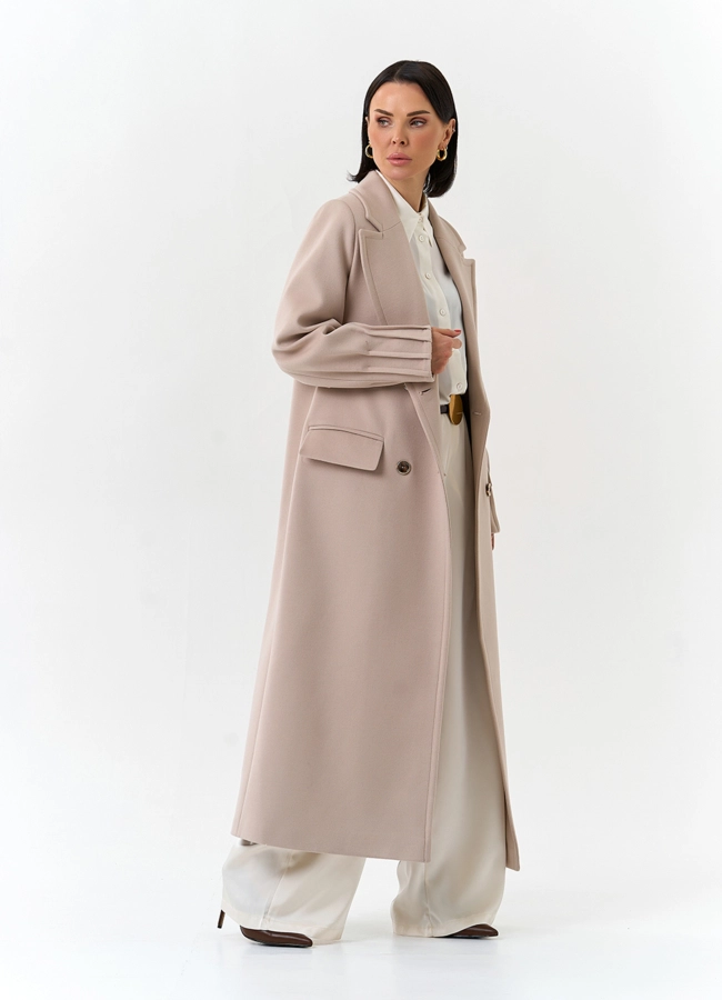 Женское светлое пальто с поясом модель № 32645 универмаг малина