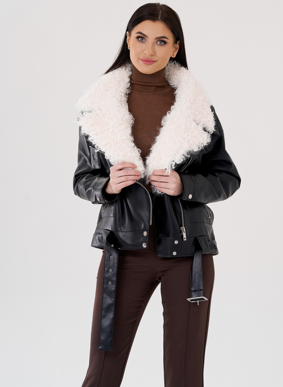 Куртка косуха на утеплении с отделкой натуральный козлик