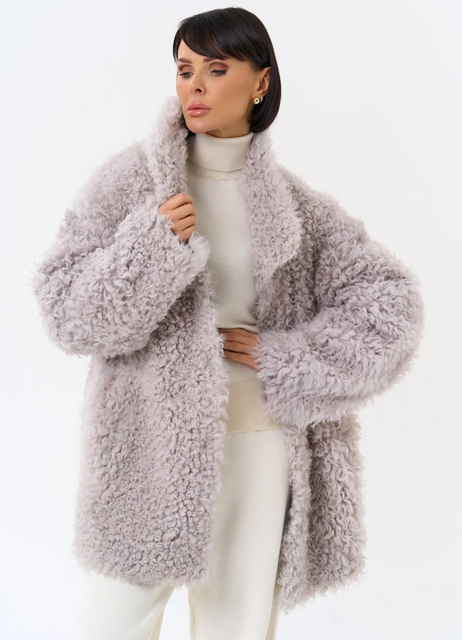 Женская двухсторонняя дубленка с воротником стойкой модель № 31849 универмаг малина