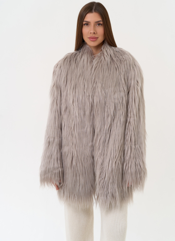 Женская шуба из эко меха с декоративным поясом