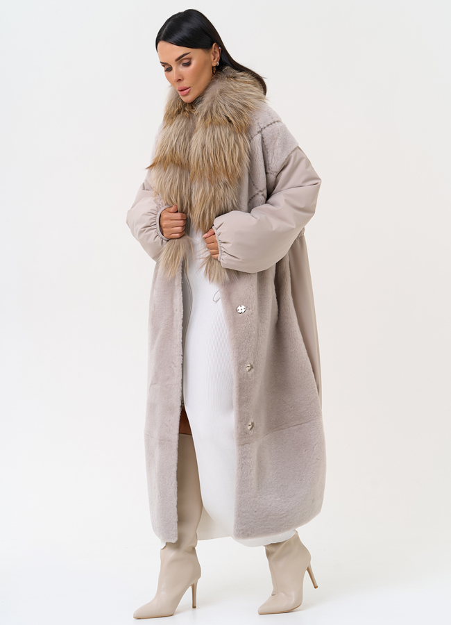 Комбинированное женское зимнее пальто с воротником из меха лисы модель № 31405 универмаг малина