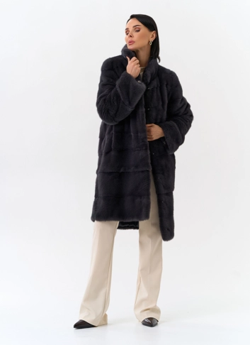 Норковая шуба трансформер, поперечная со стойкой фото