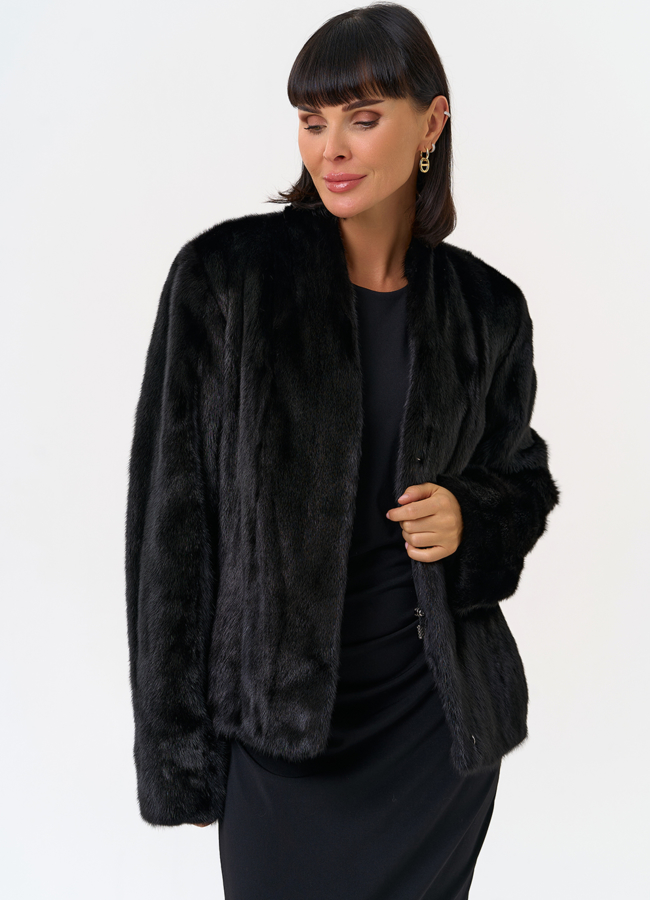 Укороченная шуба из меха норки  модель № 31602 универмаг малина