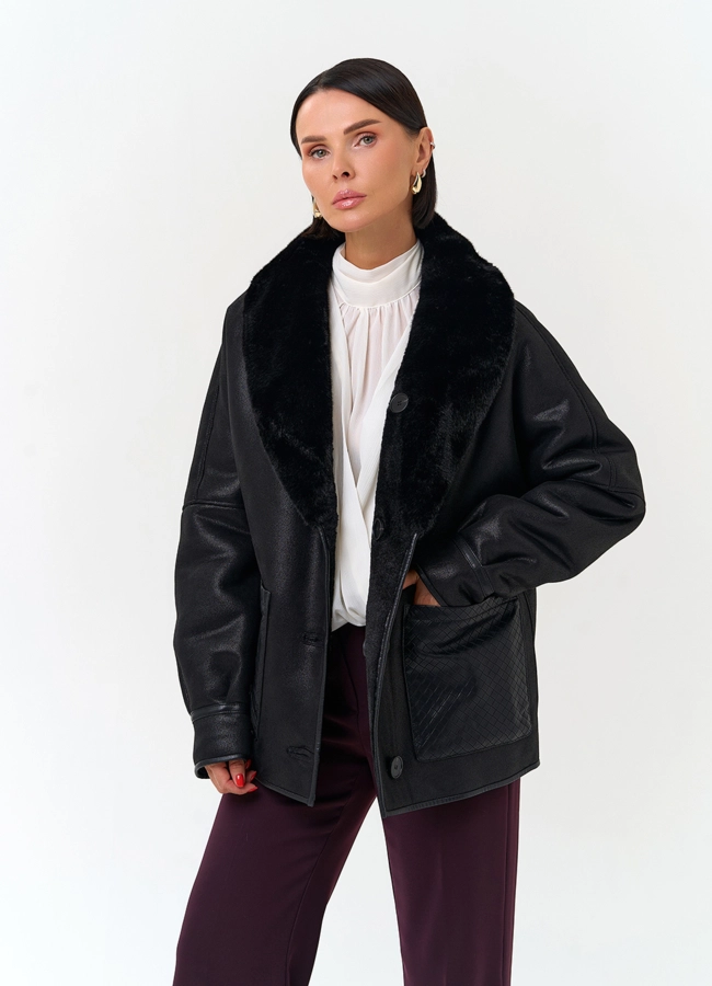 Женская дубленка из эко замши с поясом модель № 33898 универмаг малина