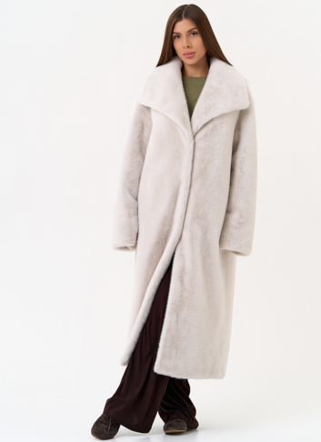 Длинная шуба из эко меха с отложным воротником