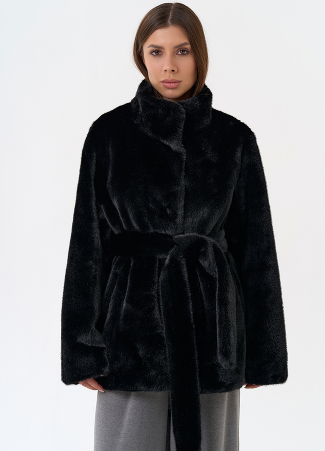 фото Женская шуба из эко меха в черном цвете модель № 31251