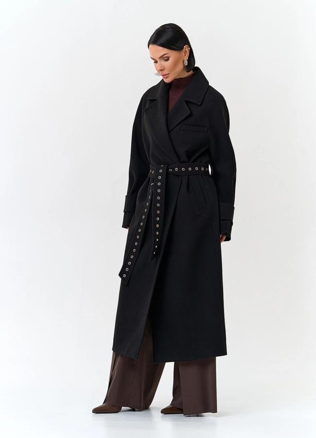 Женское пальто с акцентным поясом модель № 32808 универмаг малина